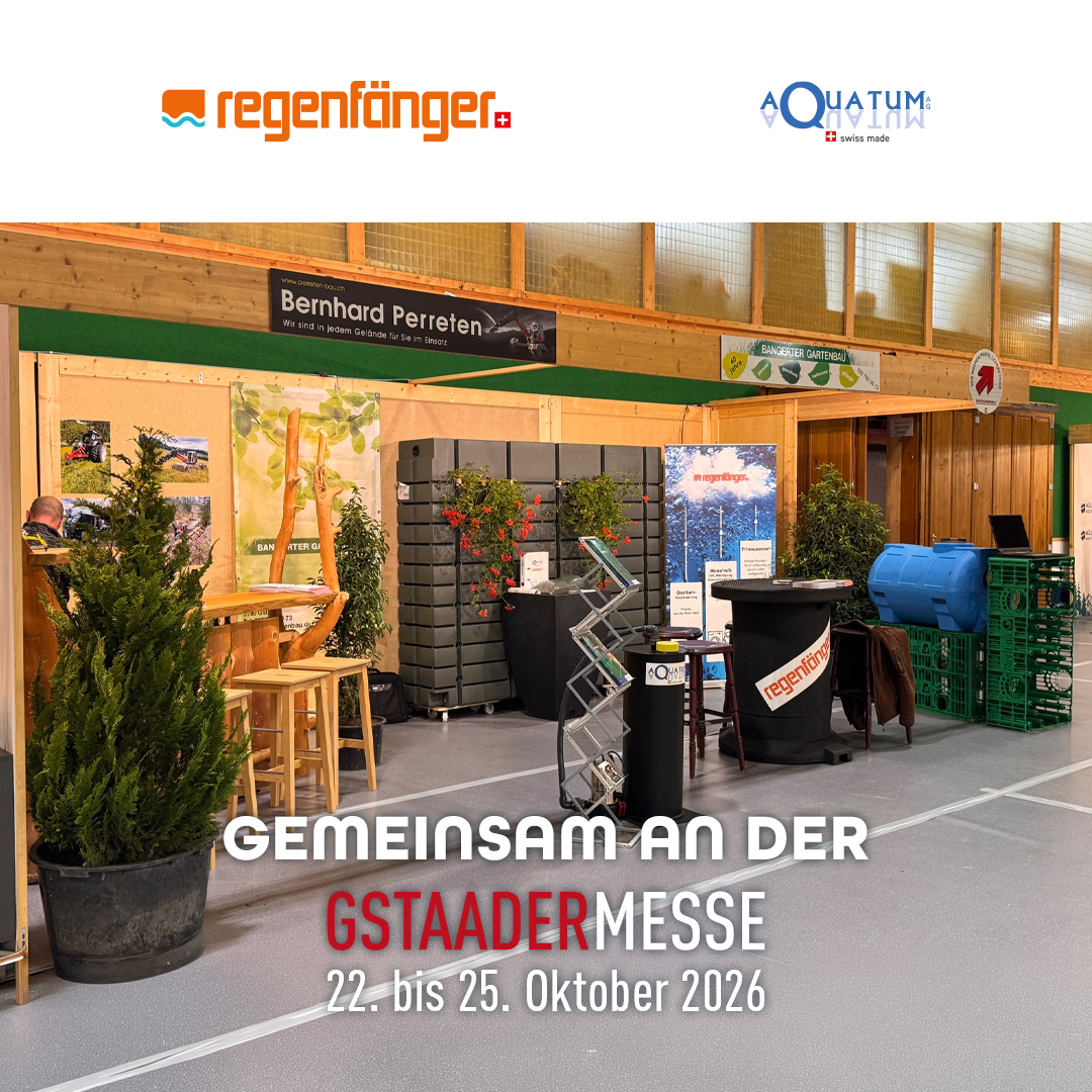 regenfänger.ch & unser Premiumpartner Bangerter Gartenbau AG: Gemeinsam an der Gstaader Messe 2026! - Ein perfekter Garten braucht nicht nur ein wunderschönes Design, sondern auch ein intelligentes und nachhaltiges Wassermanagement. Genau deshalb bündeln wir unsere Kräfte: An der diesjährigen Gstaader Messe präsentieren wir Euch gemeinsam mit unserem Premiumpartner, der Bangerter Gartenbau AG, ganzheitliche Lösungen für Eure persönliche grüne Oase!